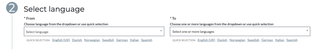 Select your source and target language(s)