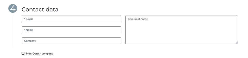 A contact form with email, name, company, and comments or remarks